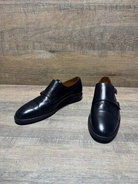 Hadley London Double Monk Black Leather Shoes Men's Size 10